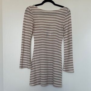 H&M Beige and White Striped Long Sleeve Dress